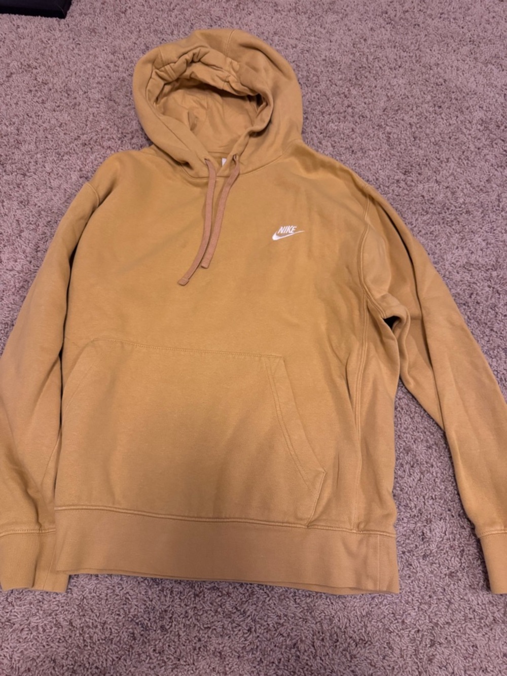Nike Men’s Mustard Pullover Hoodie with White Swoosh
